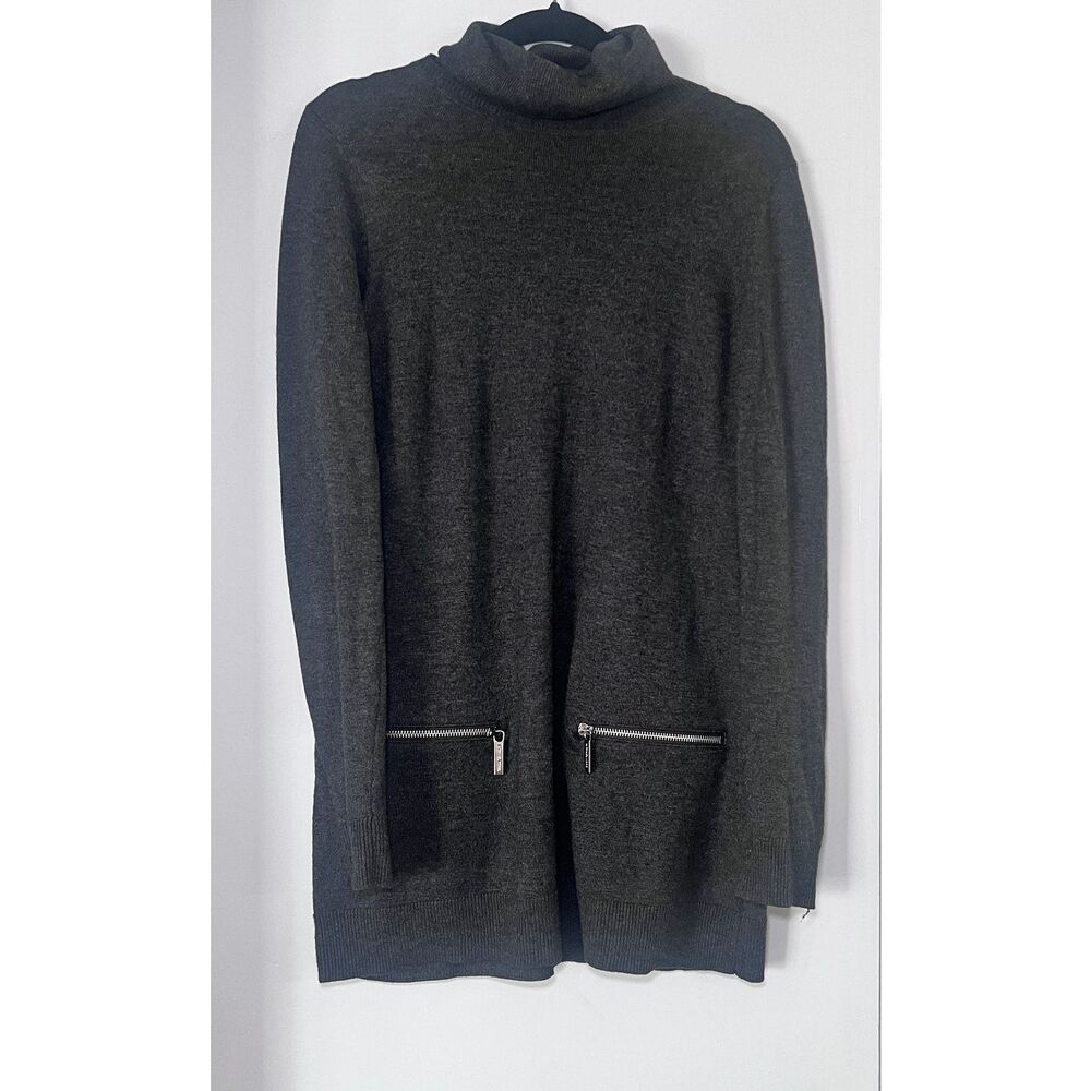 Michael Michael Kors Gray Turtleneck Sweater Dress Tunic w/ Zipper Pockets M